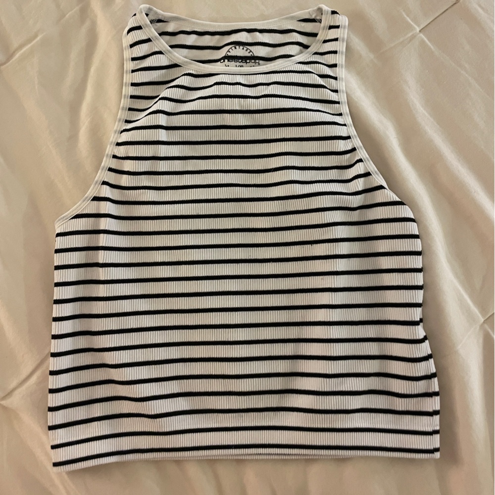 One Step Up Black and White Striped Tank Top